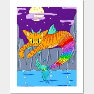 Rainbow Mer-cat Posters and Art